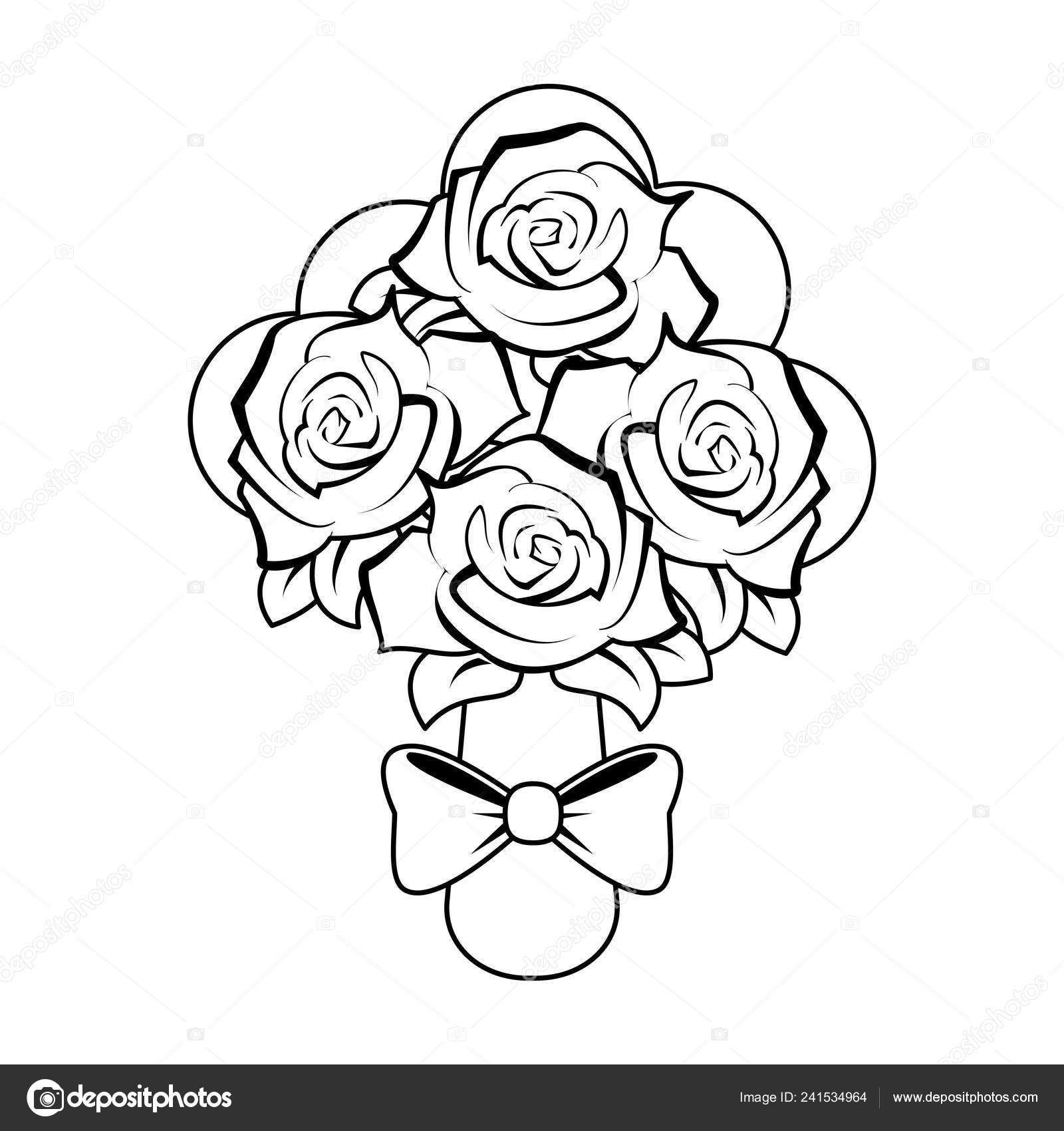 Flowers Bouquet With Bow Black And White Vector Image By C Jemastock Vector Stock 241534964