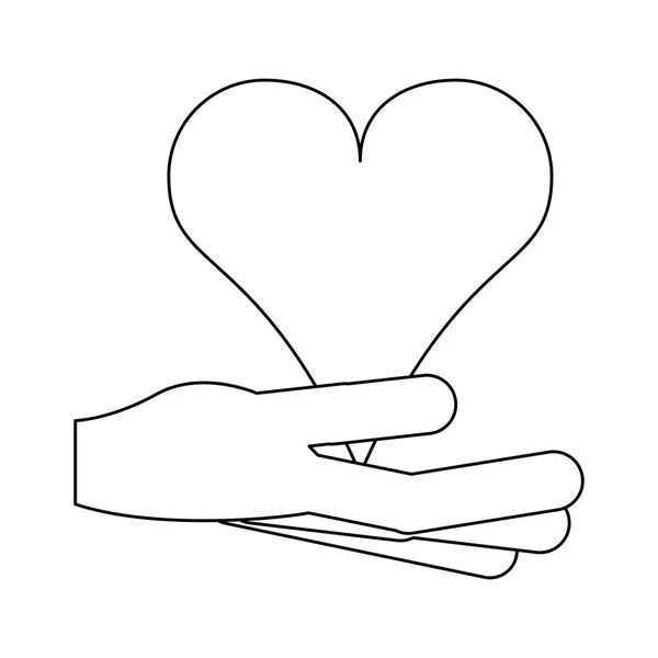 Hand mit Herz schwarz-weiß — Stockvektor