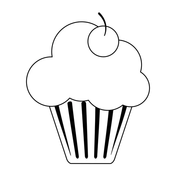 Cupcake con cereza en blanco y negro — Archivo Imágenes Vectoriales