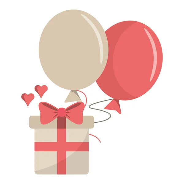 Coffret cadeau romantique avec ballons — Image vectorielle