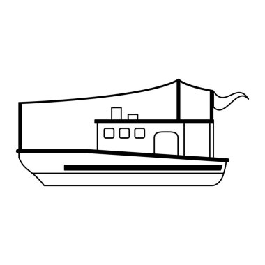 Balık tekne sembol siyah ve beyaz gemi