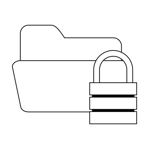文件夹与挂锁安全系统在黑色和白色 — 图库矢量图片