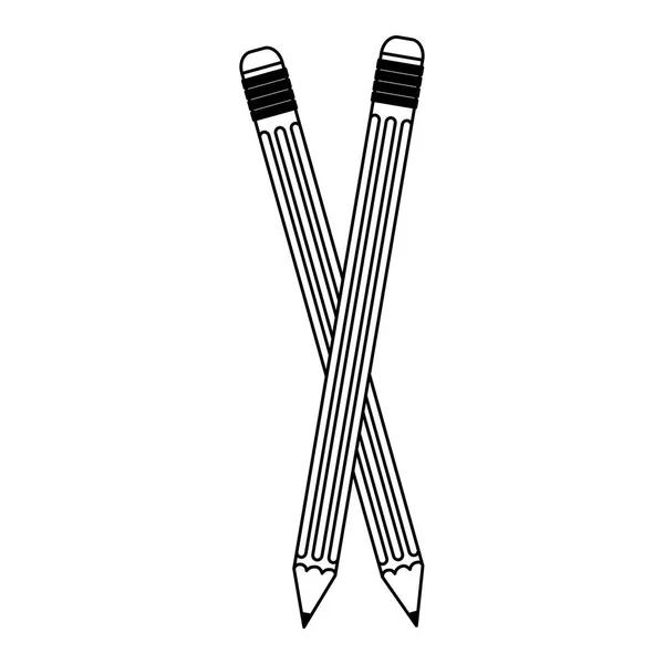 Lápices cruzados símbolo en blanco y negro — Vector de stock