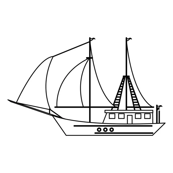 Símbolo de barco de vela blanco y negro — Vector de stock