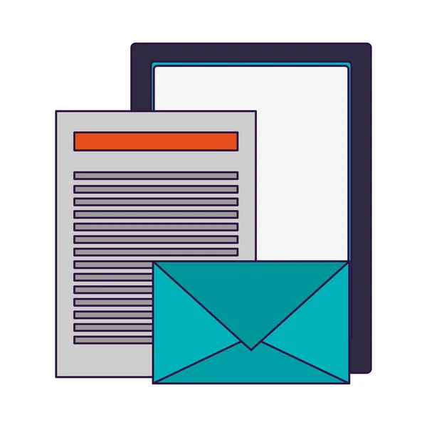 Tableta con símbolo de correo electrónico y documento — Vector de stock
