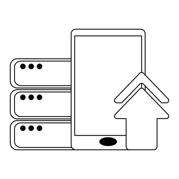 Tecnología de computación en nube en blanco y negro — Vector de stock