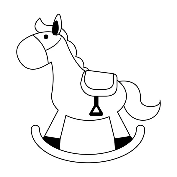 Giocattolo del cavallo di legno del bambino in bianco e nero — Vettoriale Stock