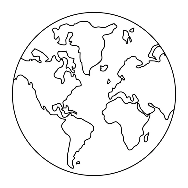Mundo mapa símbolo isolado preto e branco — Vetor de Stock