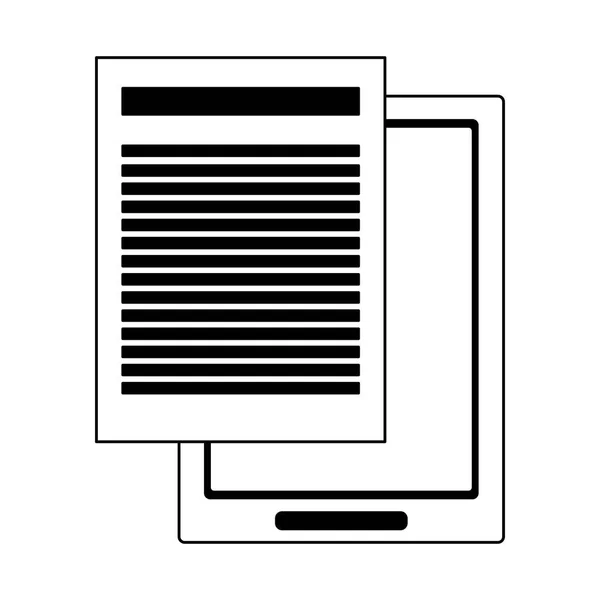 Smartphone com documento digital preto e branco —  Vetores de Stock