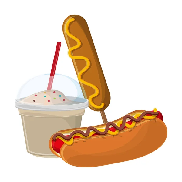 Cachorro-quente e milkshake com cachorro-quente —  Vetores de Stock