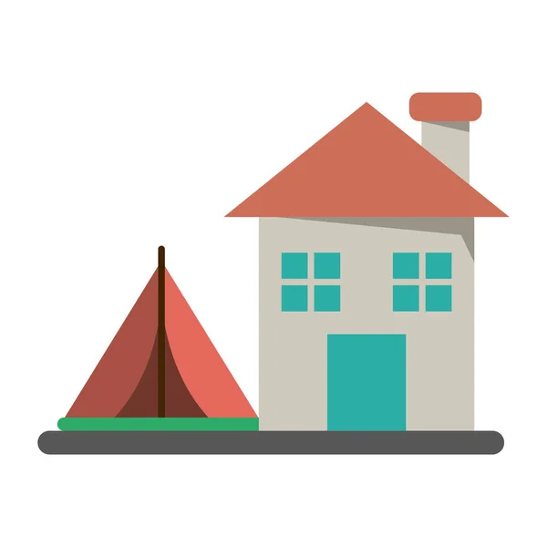 Casa e barraca de acampamento — Vetor de Stock