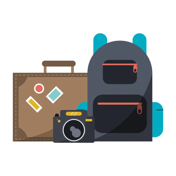 Travel suitcase camera and backpack — Stock Vector