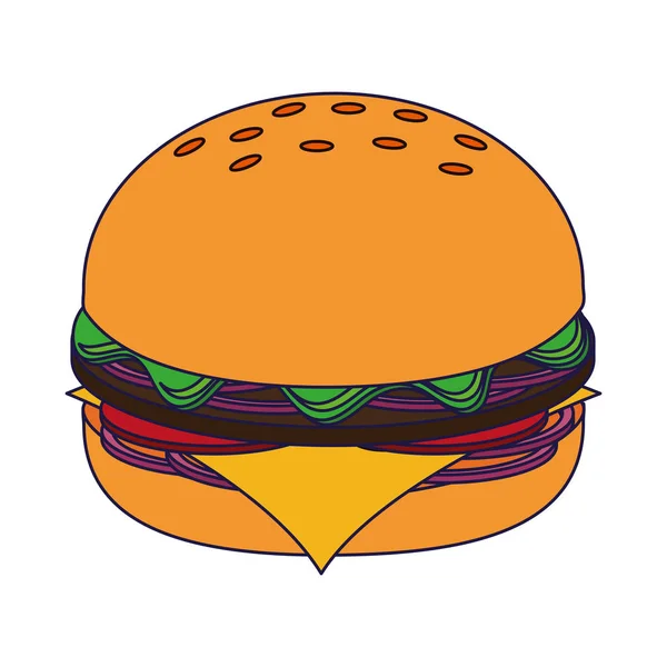 Hamburger fast food isolated blue lines — Stock Vector