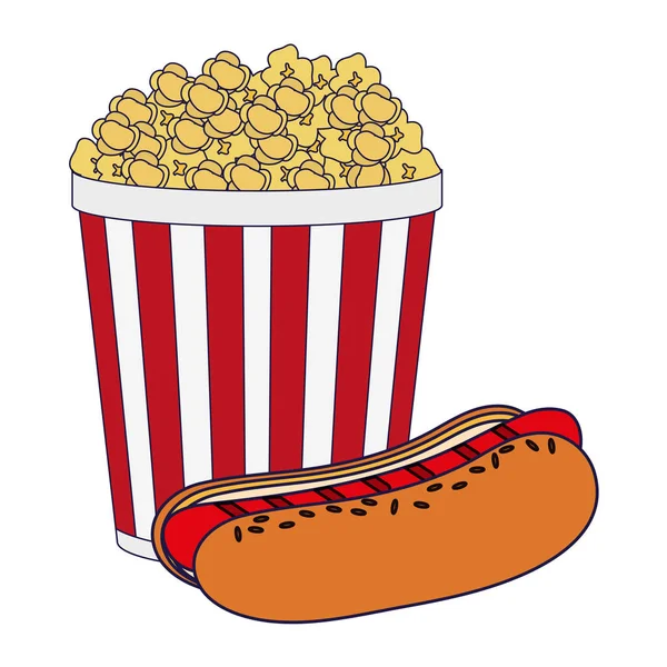 Popcorn-Becher und Hot Dog blaue Linien — Stockvektor