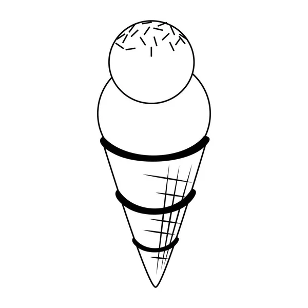 Ice cream cone with two scoops in black and white — Stock Vector