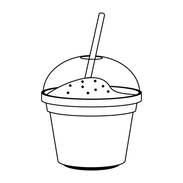 Yogurth cup with straw in black and white — Stock Vector