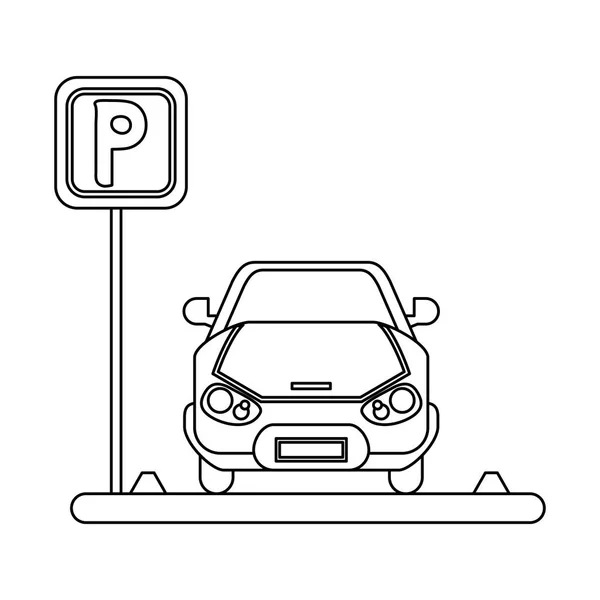 Coche en zona de parque blanco y negro — Vector de stock