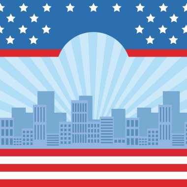 Cityscape Birleşik belirtilen bayrak ile