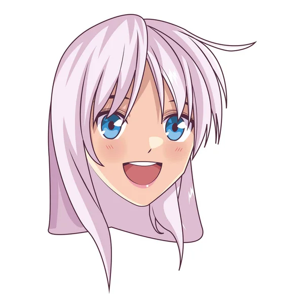 Anime Manga Meisje Lachen Alleen Gezicht Vector Illustratie Grafisch Ontwerp — Stockvector