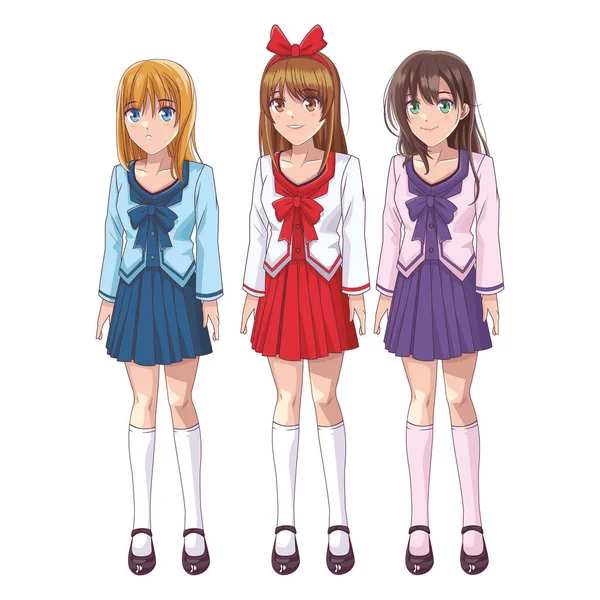 meninas anime quatro personagens 6071613 Vetor no Vecteezy