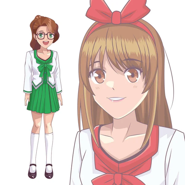 Anime manga niñas — Vector de stock