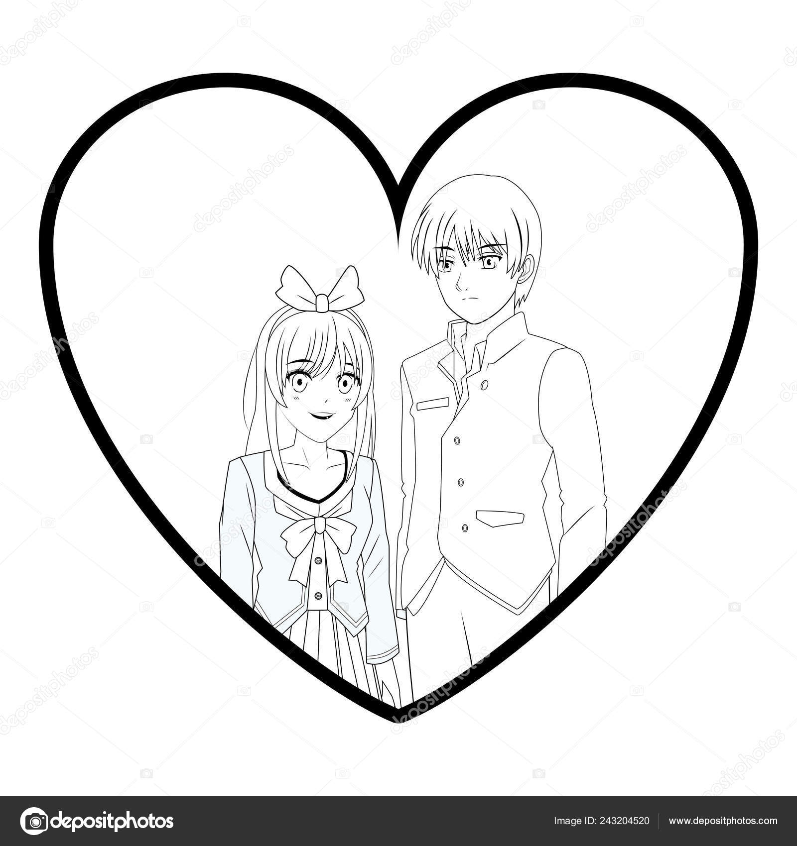 Lindo Casal De Anime Dia Dos Namorados Vetor Desenho Animado