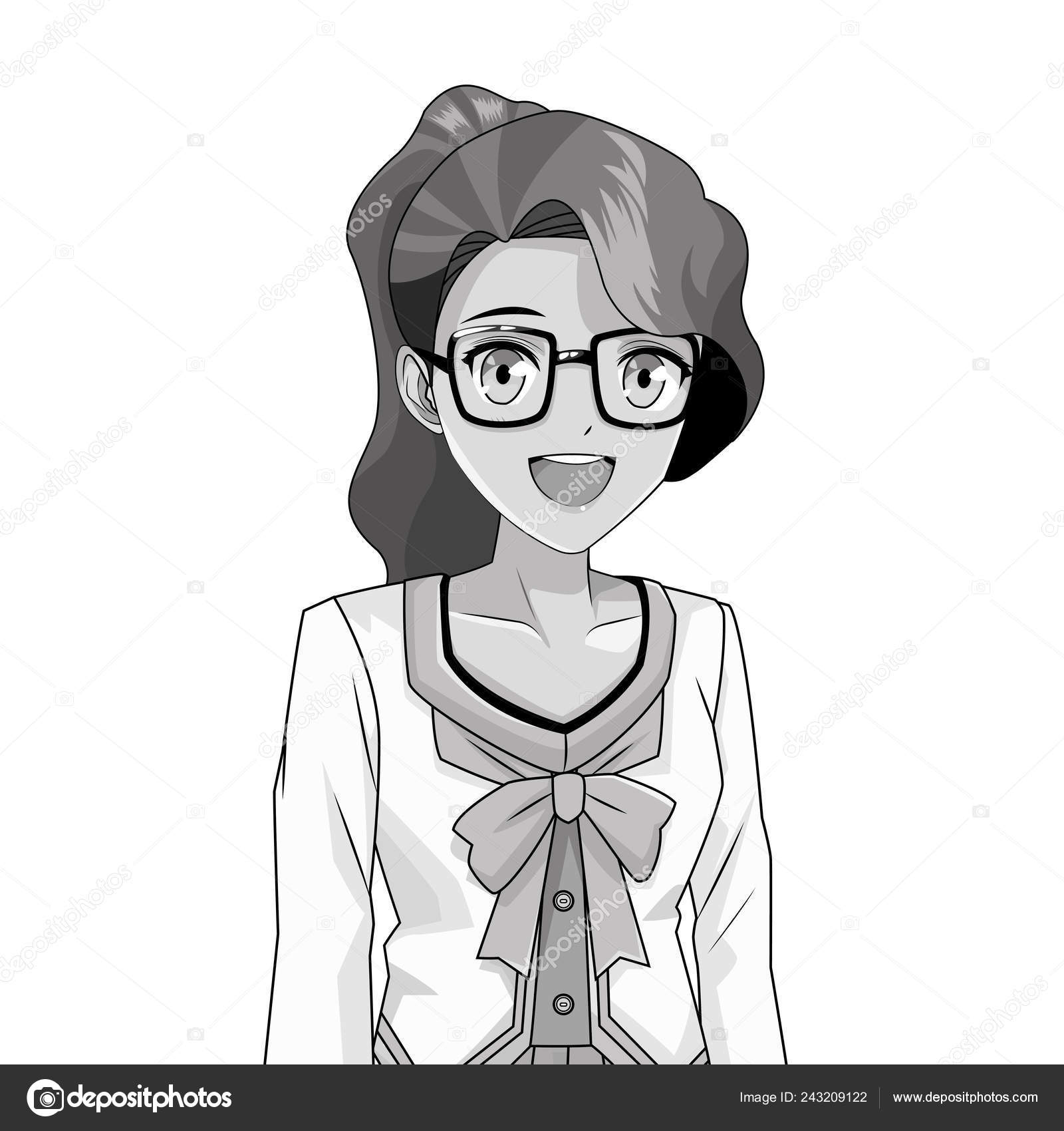 illustration of anime girl with glasses Stock Photo