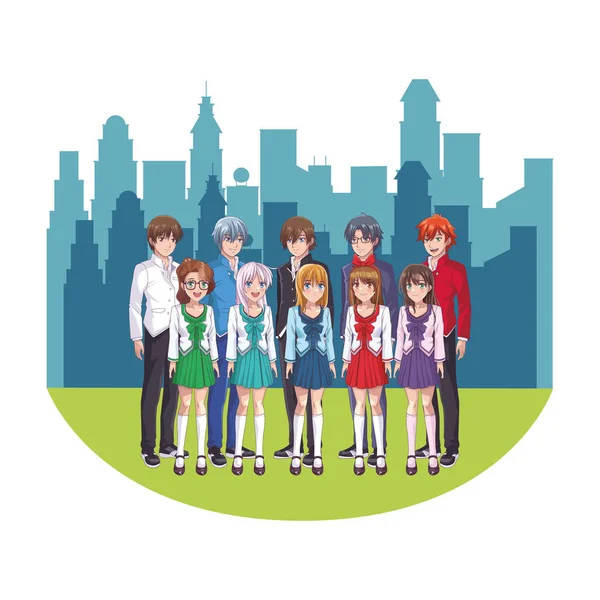 Anime manga grupo — Vector de stock