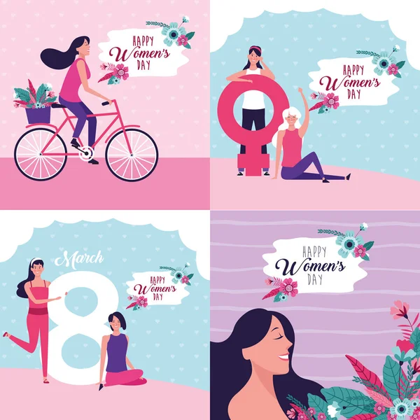 Glada kvinnor dag-kort — Stock vektor