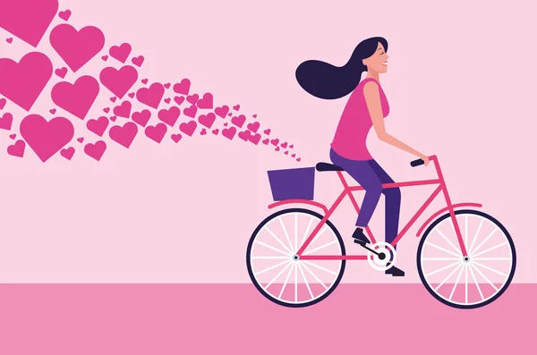Mujer montar bicicleta de dibujos animados — Vector de stock