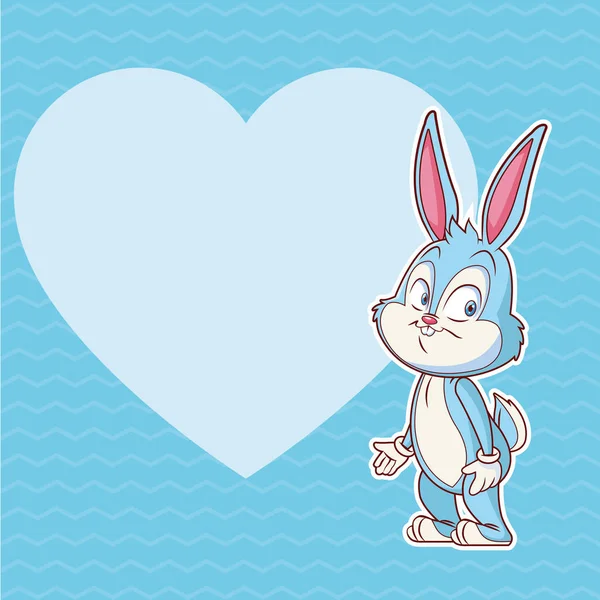 Lapin sur fond bleu avec coeur — Image vectorielle