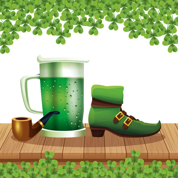 Saint Patricks Day Cartoons Tabel Shamrocks Vector Illustratie Grafisch Ontwerp — Stockvector