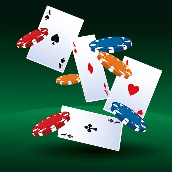 Casino Kumar Oyunu Çizgi Film Yongaları Kartları Illüstrasyon Grafik Tasarım — Stok Vektör
