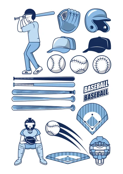 Coleção de ícones do esporte de beisebol — Vetor de Stock