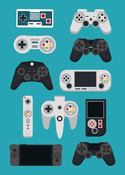 Gamepads y consolas de videojuegos — Vector de stock