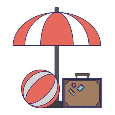 Seyahat ve Turizm bavul şemsiye ve plaj topu illüstrasyon grafik tasarım vektör