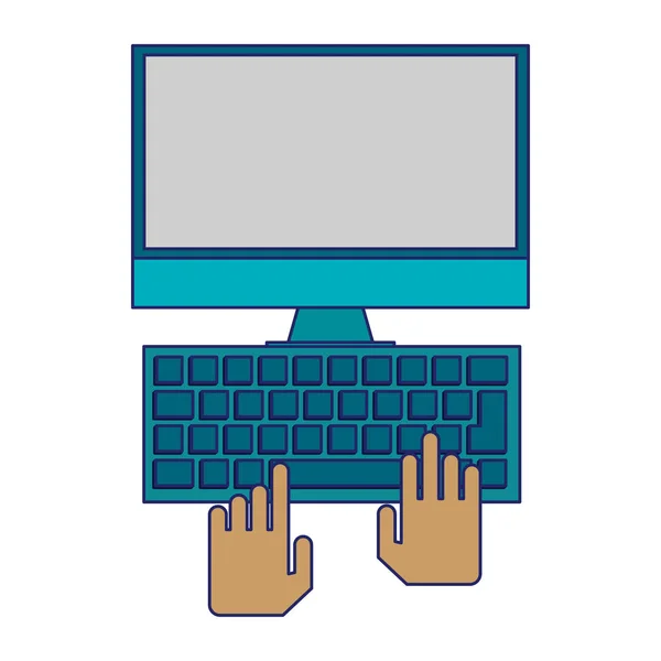 Mani utilizzando il simbolo del computer — Vettoriale Stock