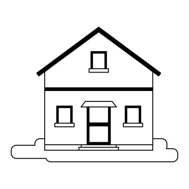 House gayrimenkul çizgi film siyah ve beyaz izole