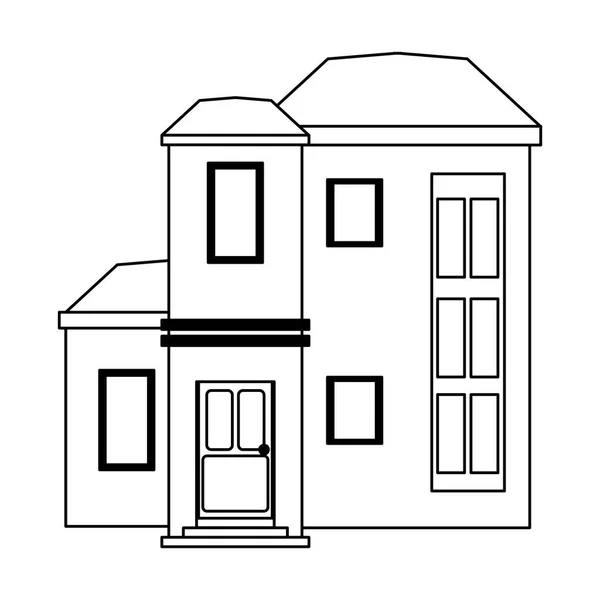 Casa de dibujos animados inmobiliaria aislado en blanco y negro — Vector de stock