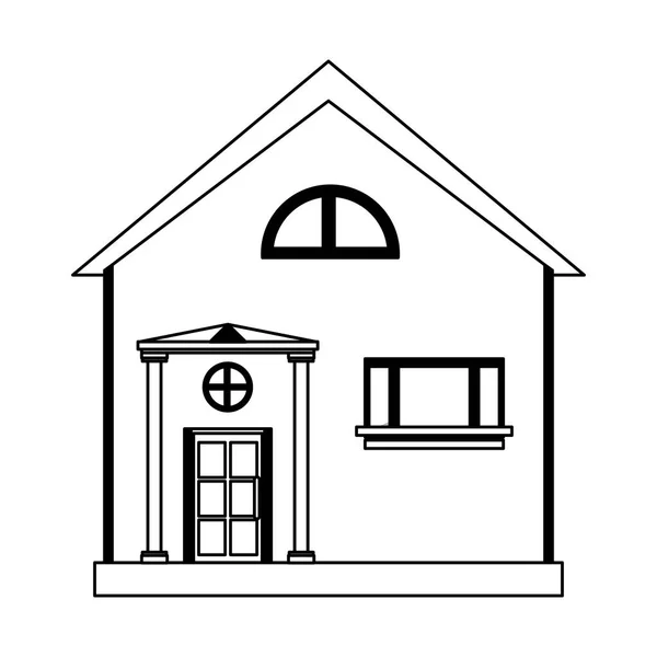 Casa de dibujos animados inmobiliaria aislado en blanco y negro — Vector de stock