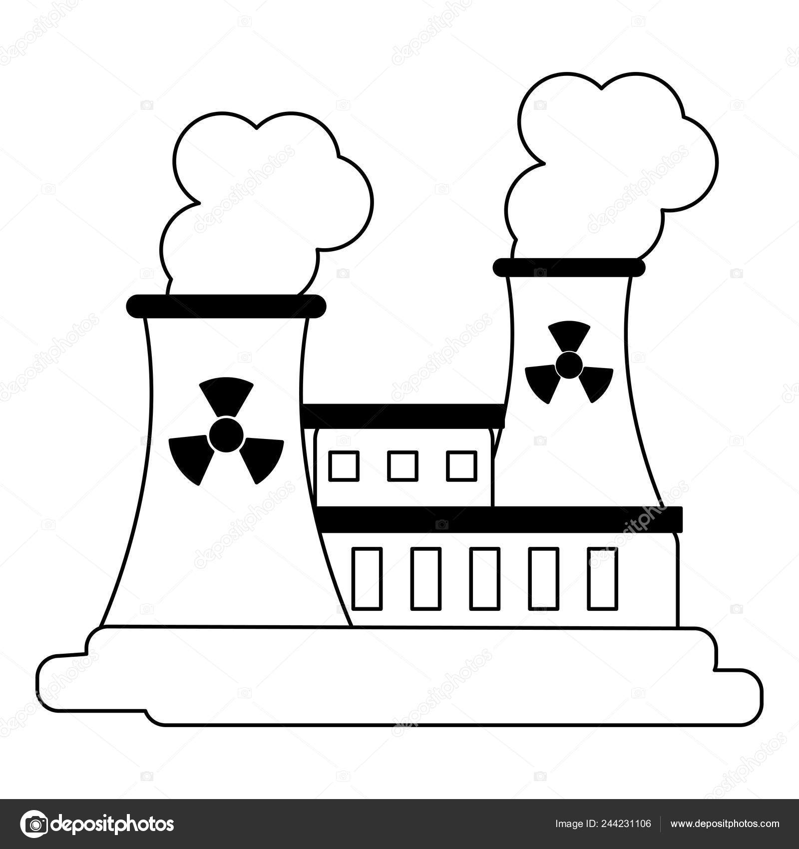 Industri nuklir pabrik hitam dan putih Vektor Stok oleh ©jemastock