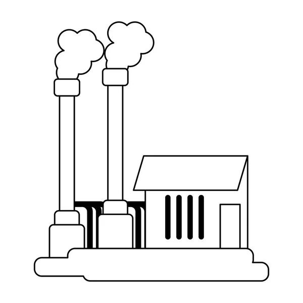Industrial plant with pollution black and white — Stock Vector