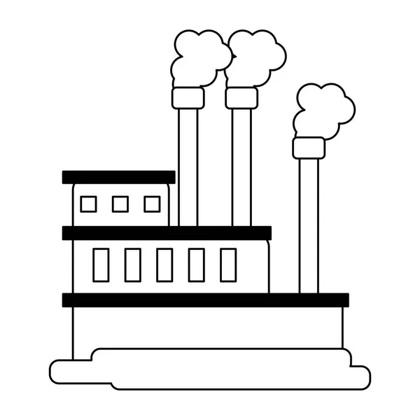 Planta industrial con contaminación en blanco y negro — Vector de stock