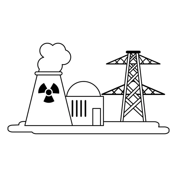 Nuclear industrial plant black and white — Stock Vector