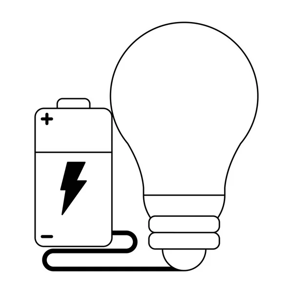 Villamos akkumulátor és izzó fény szimbólum fekete-fehér — Stock Vector