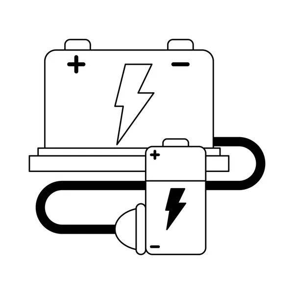 Аккумулятор и проволока с разъемом черно-белый — стоковый вектор