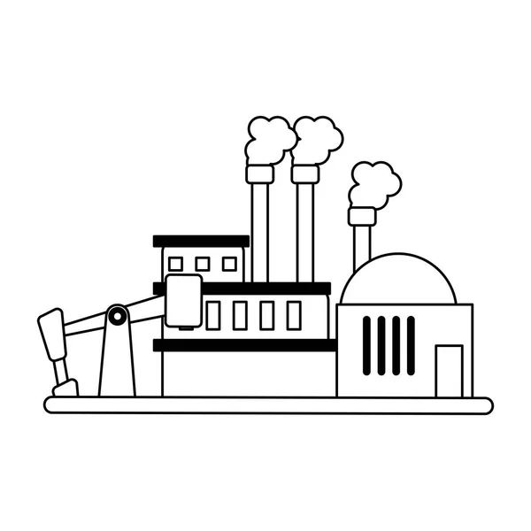 Rafineri sanayi tesisi siyah ve beyaz — Stok Vektör