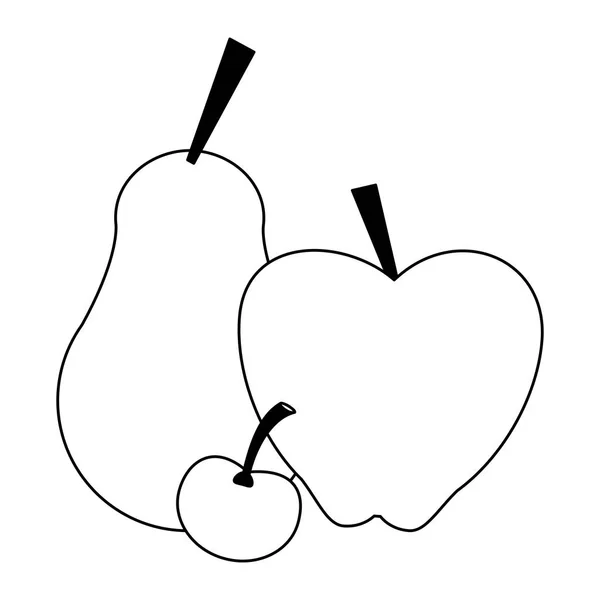 Frutas frescas dibujos animados blanco y negro — Vector de stock