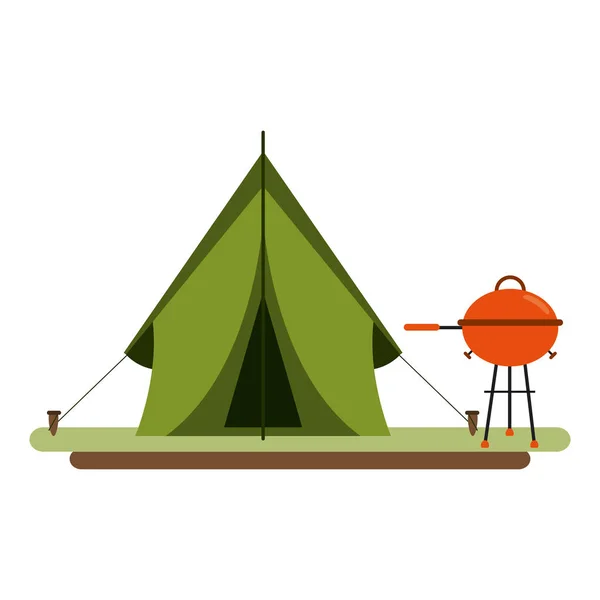 Camping Livsstil Utrustning Tält Och Bbq Grill Vektor Illustration Grafisk — Stock vektor