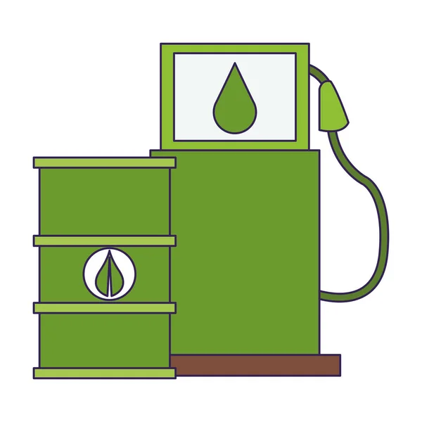 Öko-grüne Kraftstofffässer und Zapfsäule blaue Linien — Stockvektor